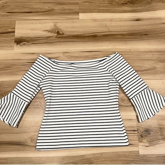 Highline Collective Bell Sleeve Crop Off The Shoulder Striped Top Women’s Small - Picture 1 of 4